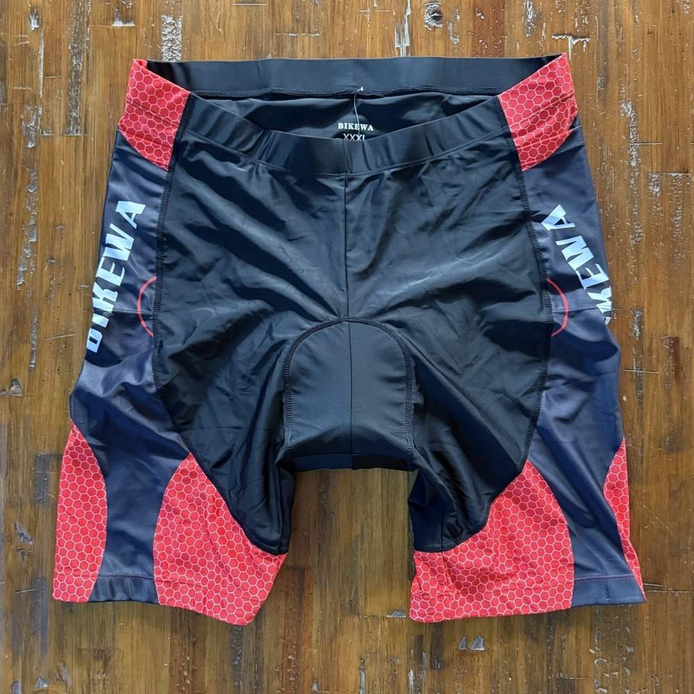 BIKEWA Men's Cycling Bike Shorts‎ XXXL Padded Compression Black Red NWT